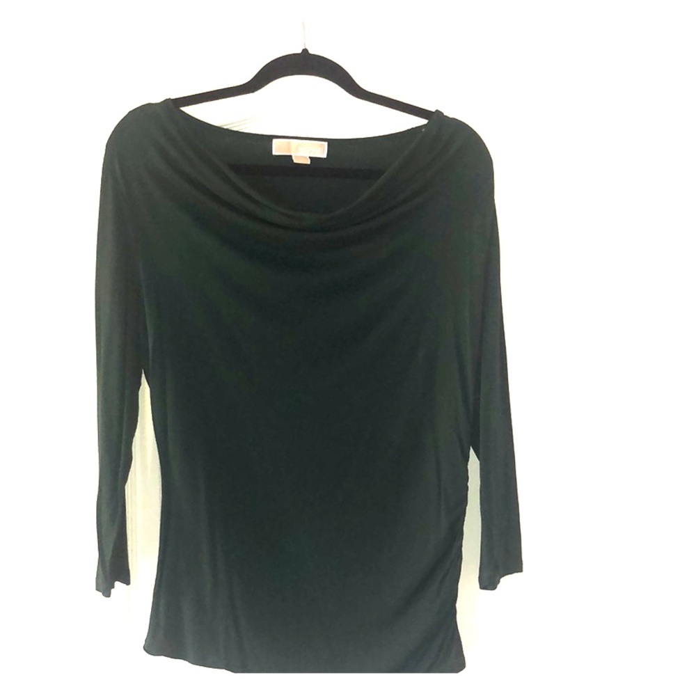 Michael Kors dark green drape neck blouse L